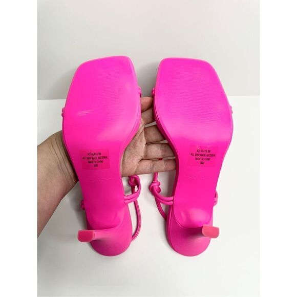 AQUA Sandals Womens Size 8 Square Toe Pink Raffia Detail Slip On Heel NEW - Picture 10 of 11